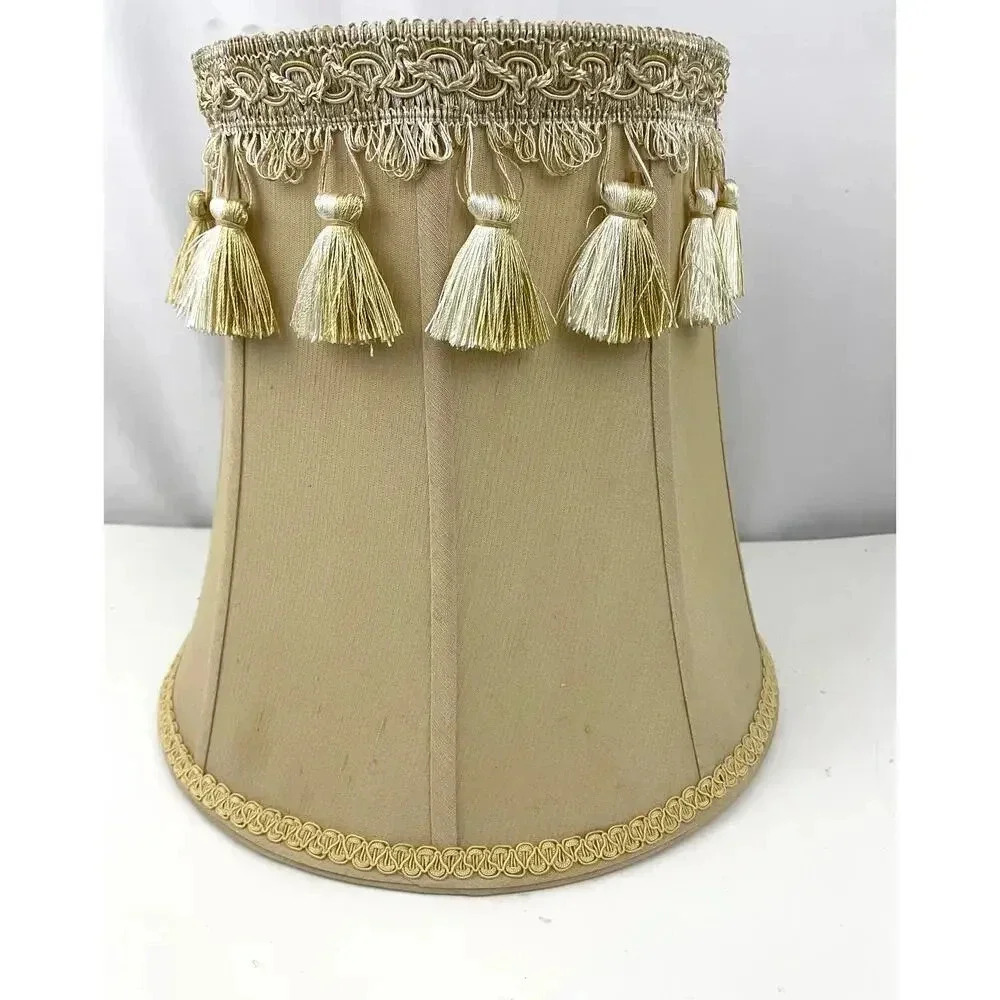 VTG Champagne Fringe Trim Victorian Lamp Shade ONLY‎ 11" Tall